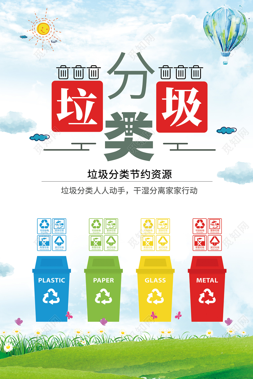 垃圾分类环保主题节约资源绿地海报设计