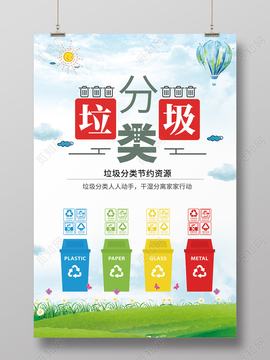 垃圾分类环保主题节约资源绿地海报设计