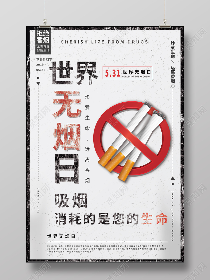 简约531世界无烟日禁烟海报