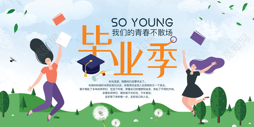 毕业季致青春同学会同学情展板海报清新卡通