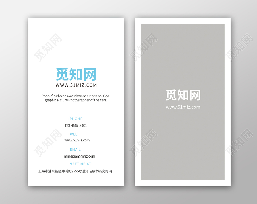 白色灰色个性简约时尚蓝色公司名片设计