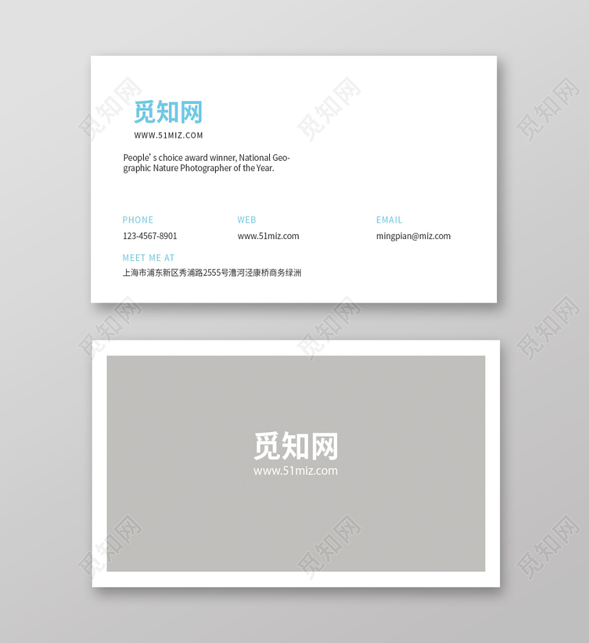 白色灰色蓝色个性时尚简约公司名片设计