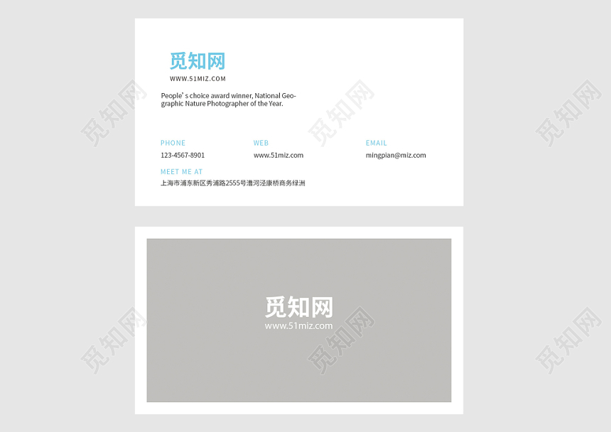 白色灰色蓝色个性时尚简约公司名片设计