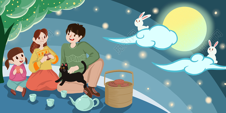 中秋节家人团聚赏月展板素材