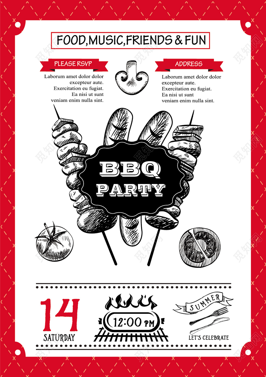 红色简约欧式高档个性餐饮餐厅烧烤菜单