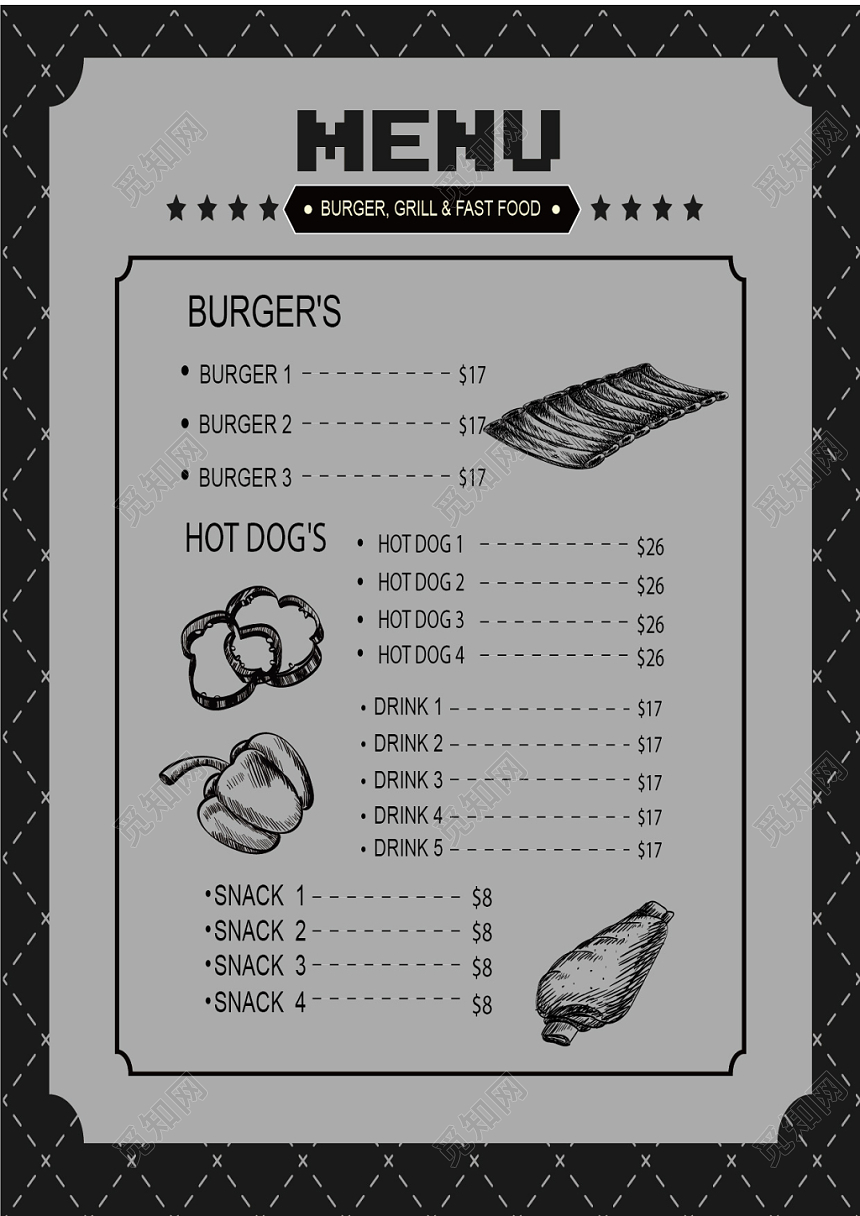 红色简约欧式高档个性餐饮餐厅烧烤菜单