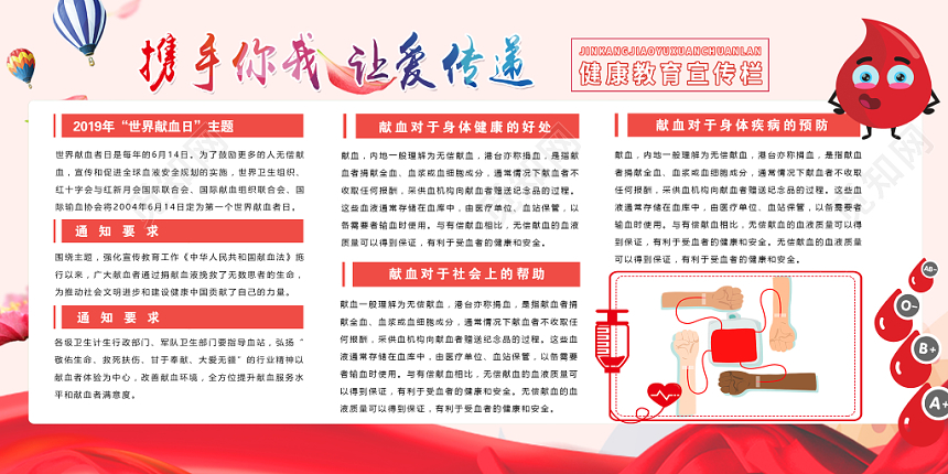 世界献血日公益献血水彩矢量渐变风宣传栏双面展板