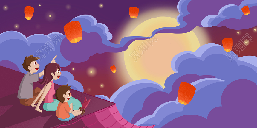 中秋节家人赏月展板素材