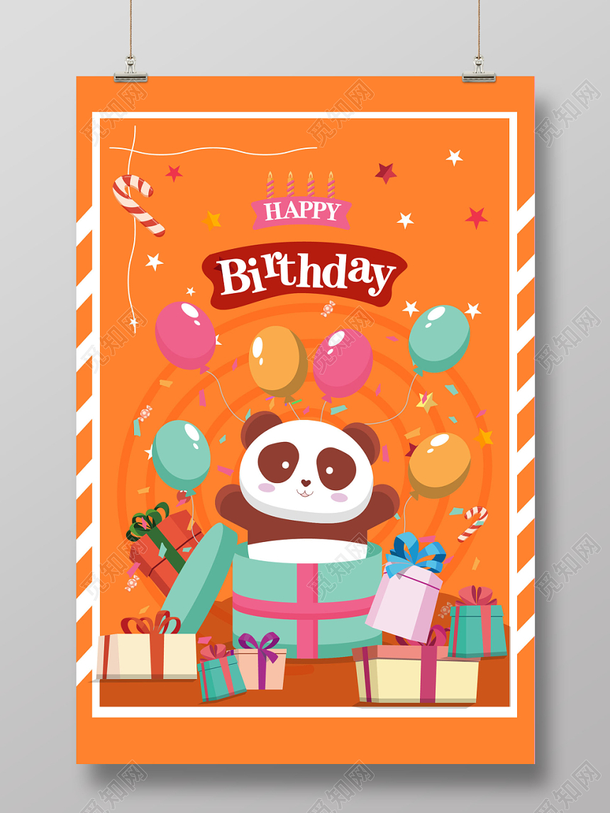 黄色可爱生日快乐happybirthday海报