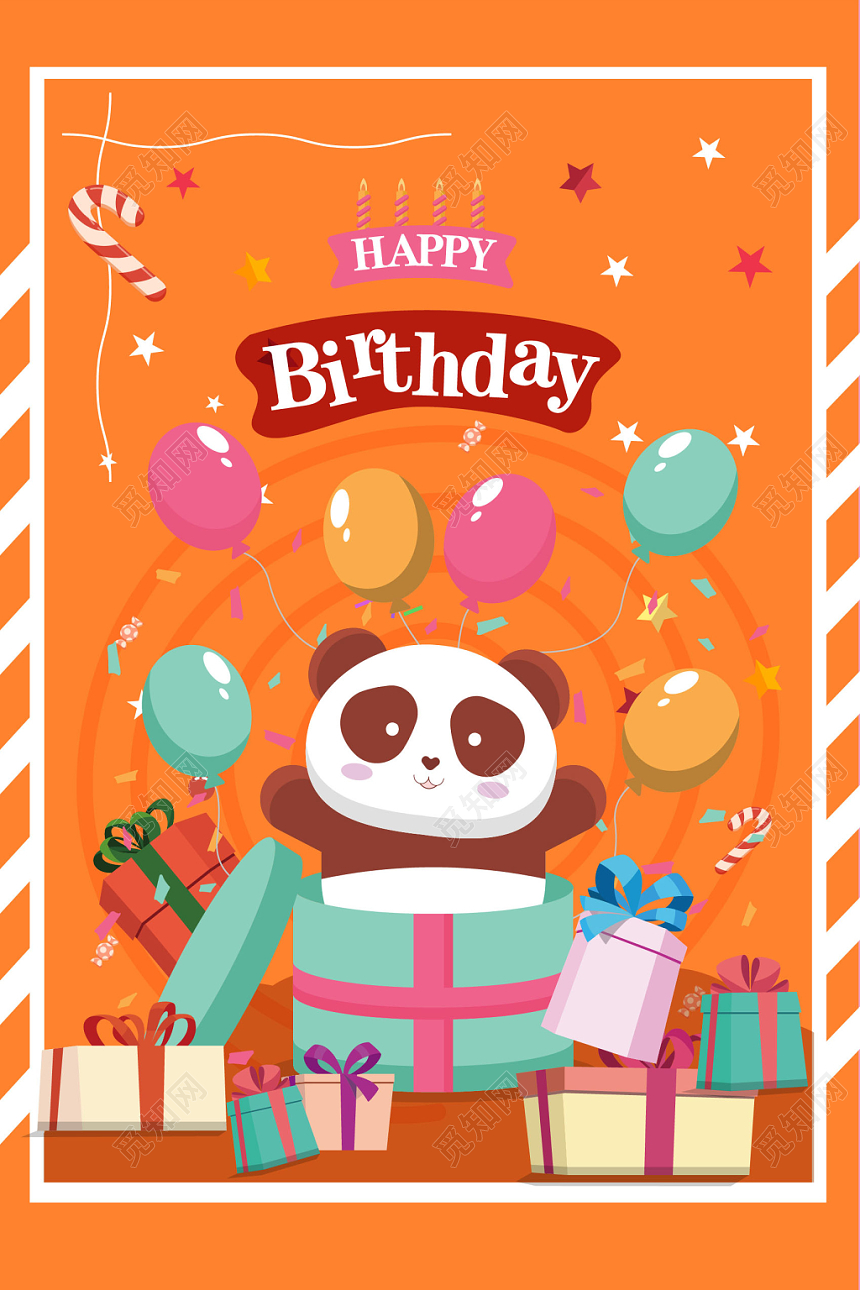 黄色可爱生日快乐happybirthday海报