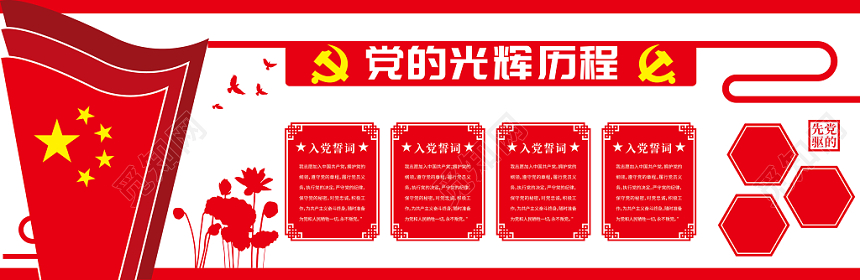 红色旗帜党建党课党的光辉历程文化墙