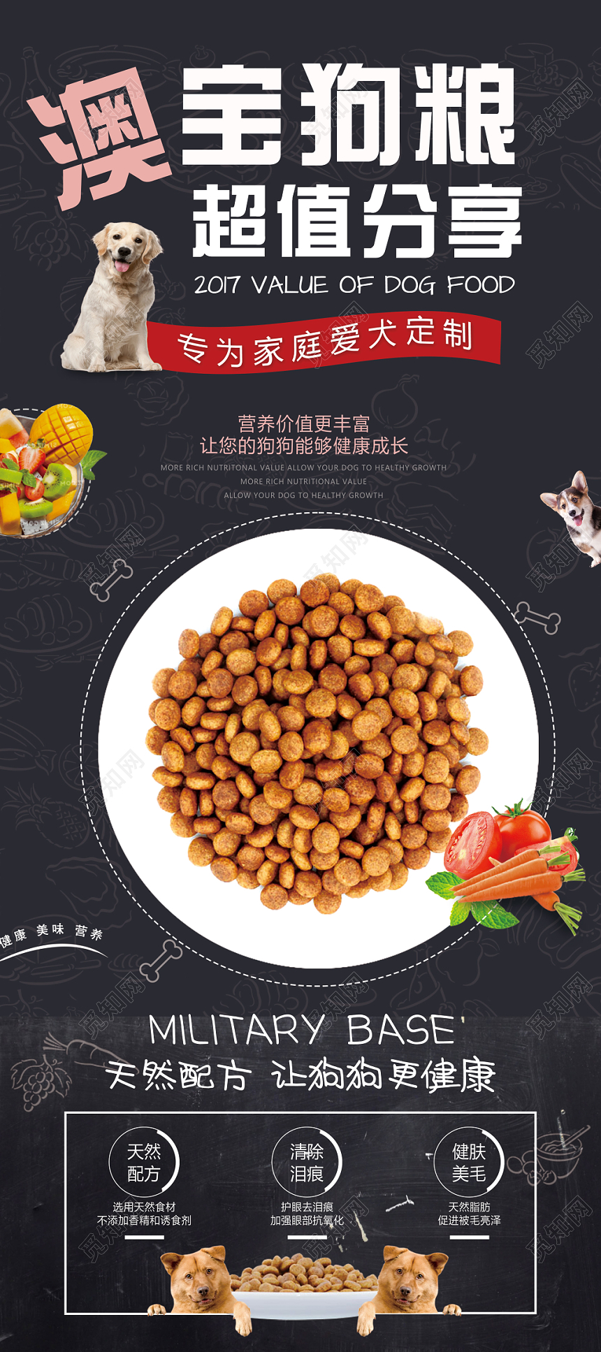 黑色宠物狗粮澳宝狗粮宠物店动物超值分享宣传展架