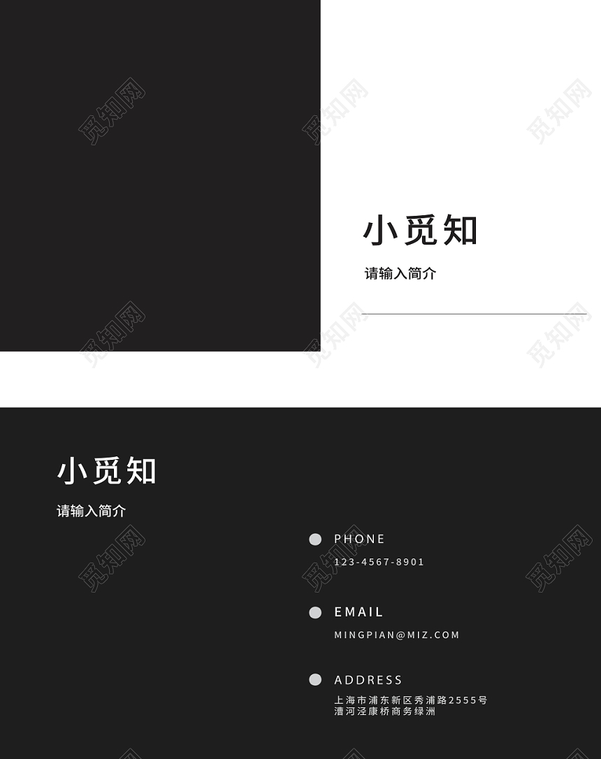 黑白色块简约时尚欧美个性商务公司名片模板