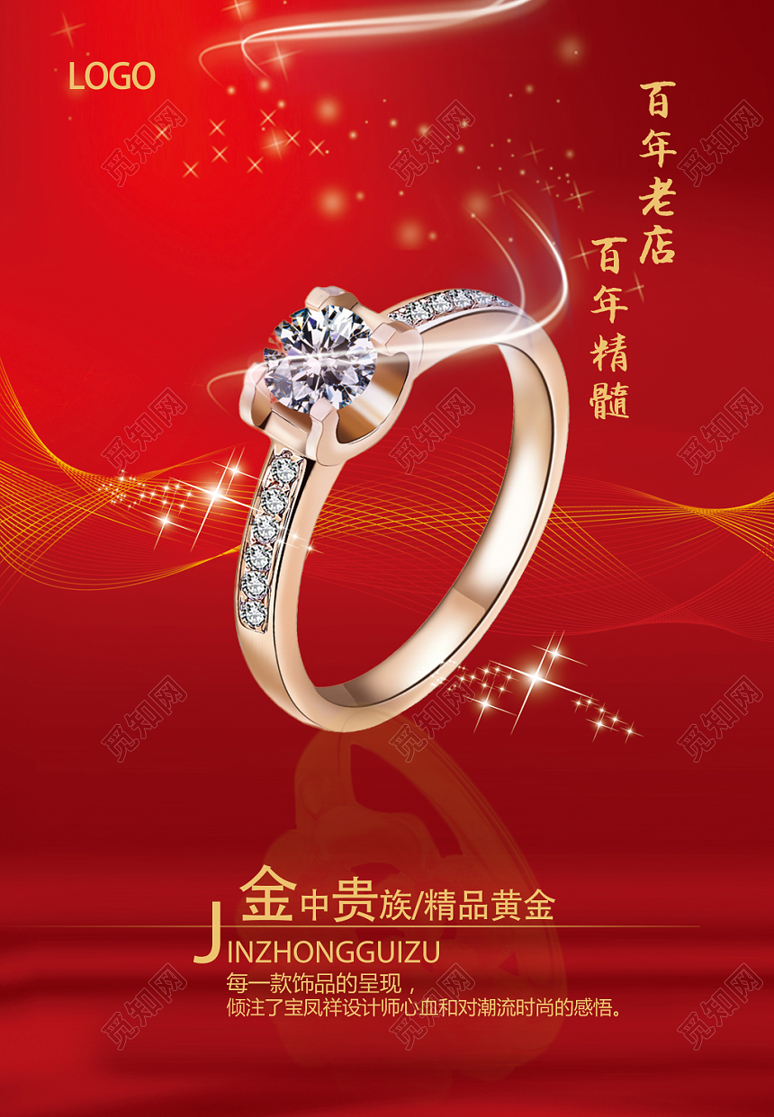 中国风高端大气红色珠宝首饰宣传海报
