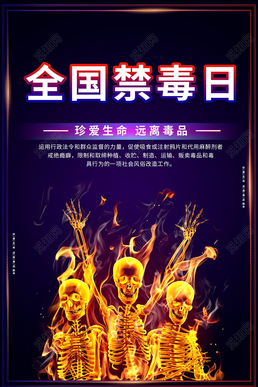 全国禁毒日紫色炫酷国际禁毒日宣传慈善海报