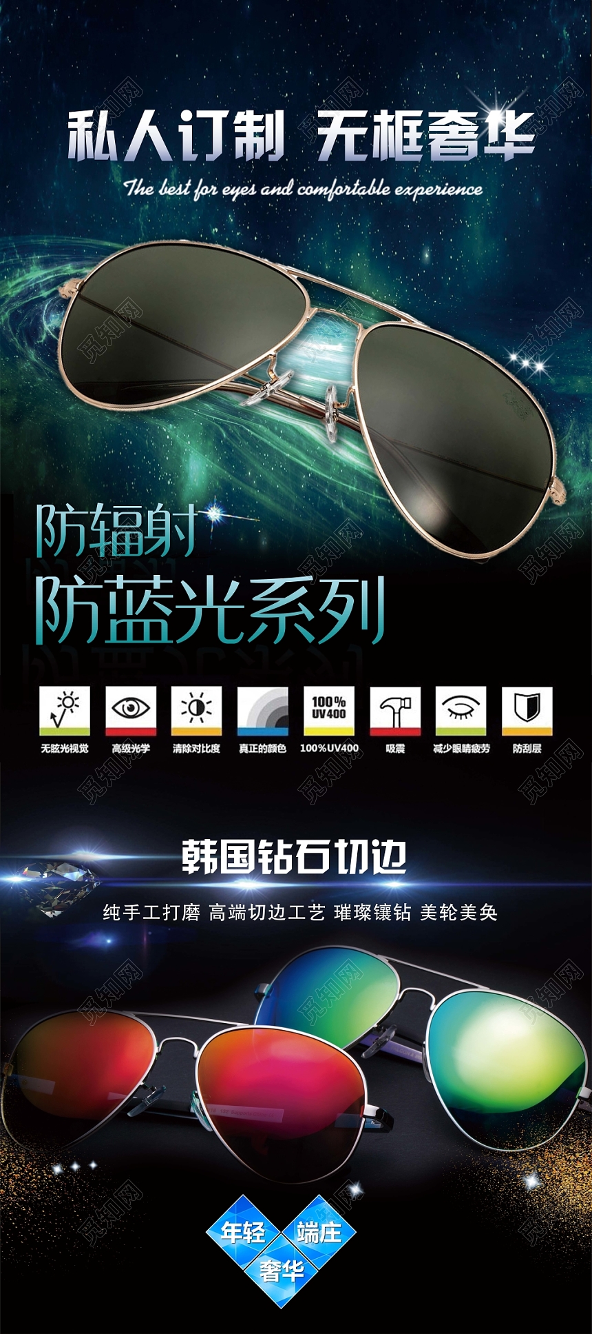 炫酷私人订制眼镜墨镜珠宝首饰宣传易拉宝展架