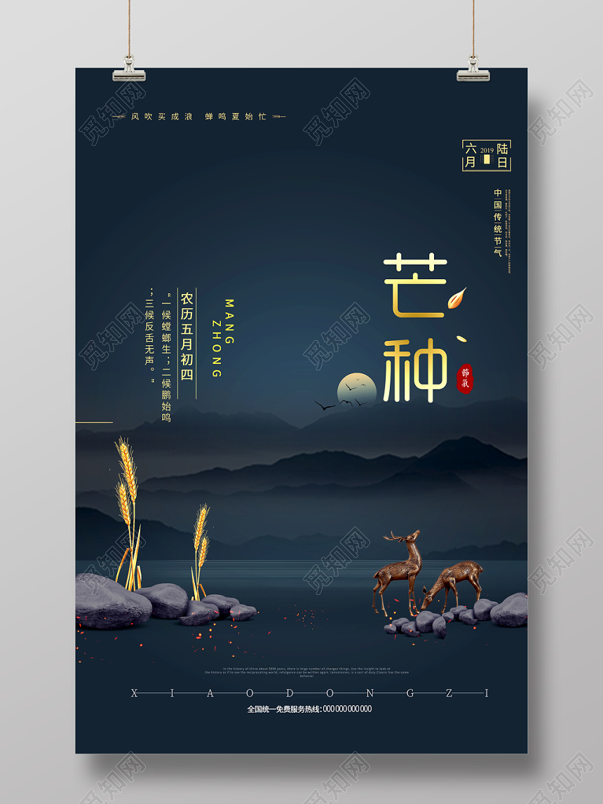 蓝色时尚传统节日二十四节气芒种24节气海报