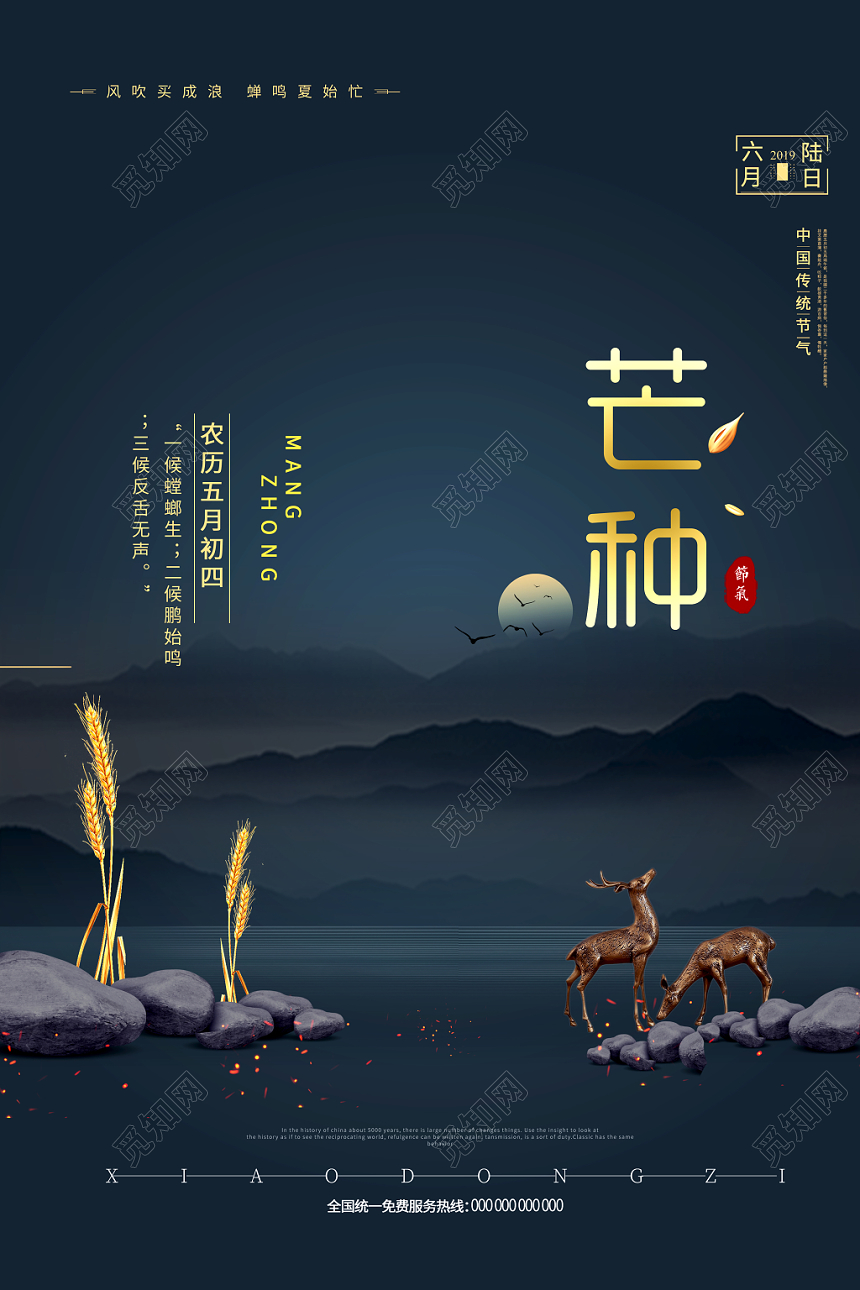 蓝色时尚传统节日二十四节气芒种24节气海报