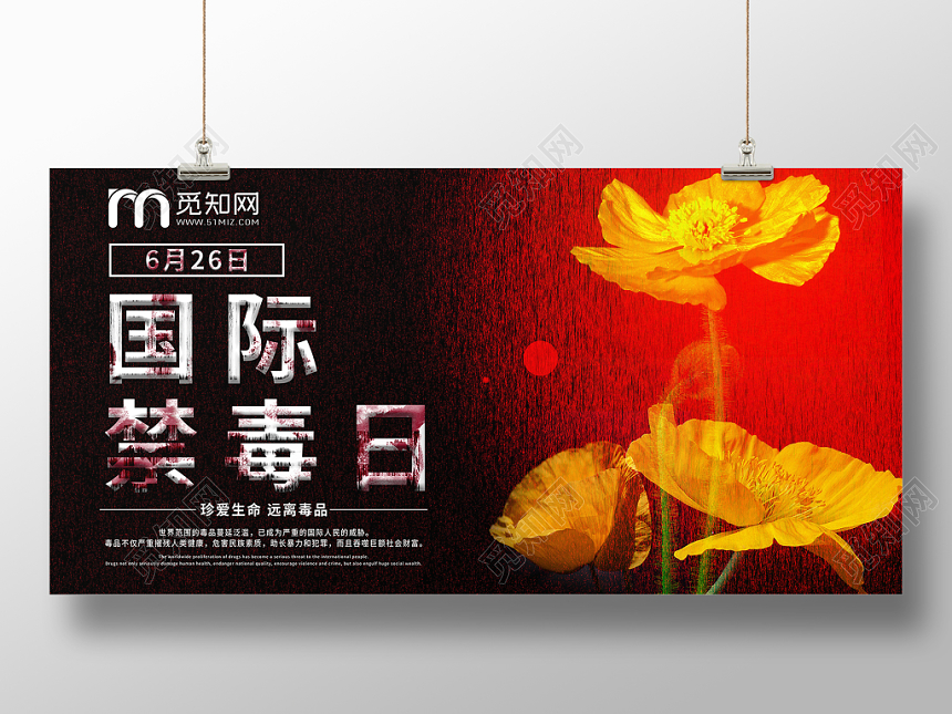 2019年626黑色大气简约国际禁毒日宣传展板设计
