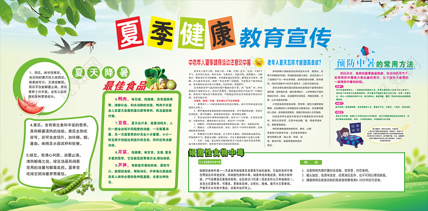 社区打造绿色清新夏天夏季健康医院社区宣传栏