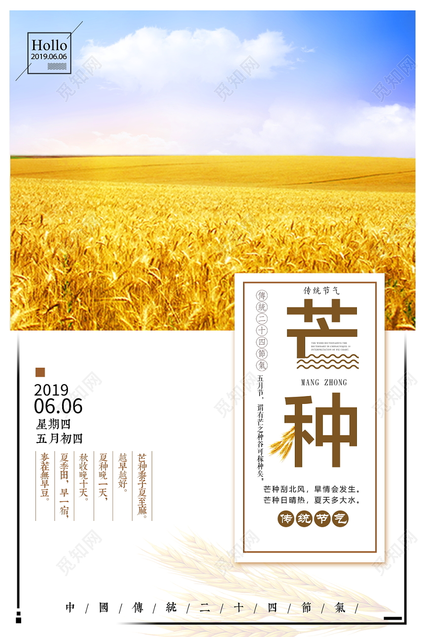 中国传统二十四节气芒种主题海报