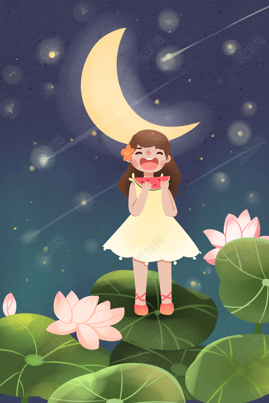 手绘夏至节气卡通海报素材