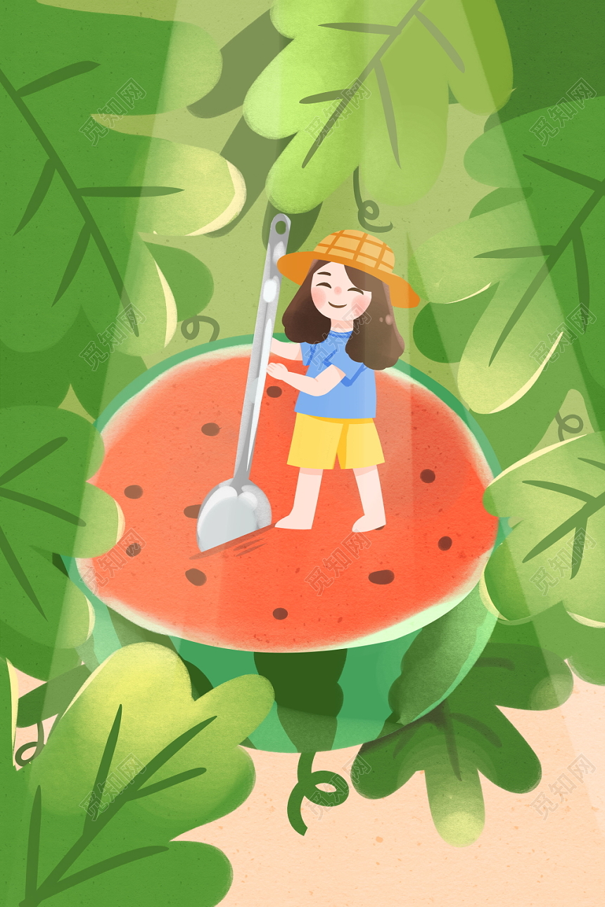 手绘夏至节气卡通海报素材