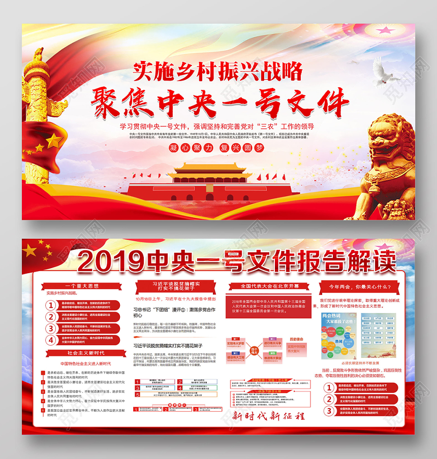 红色解读中央一号文件党政宣传展板