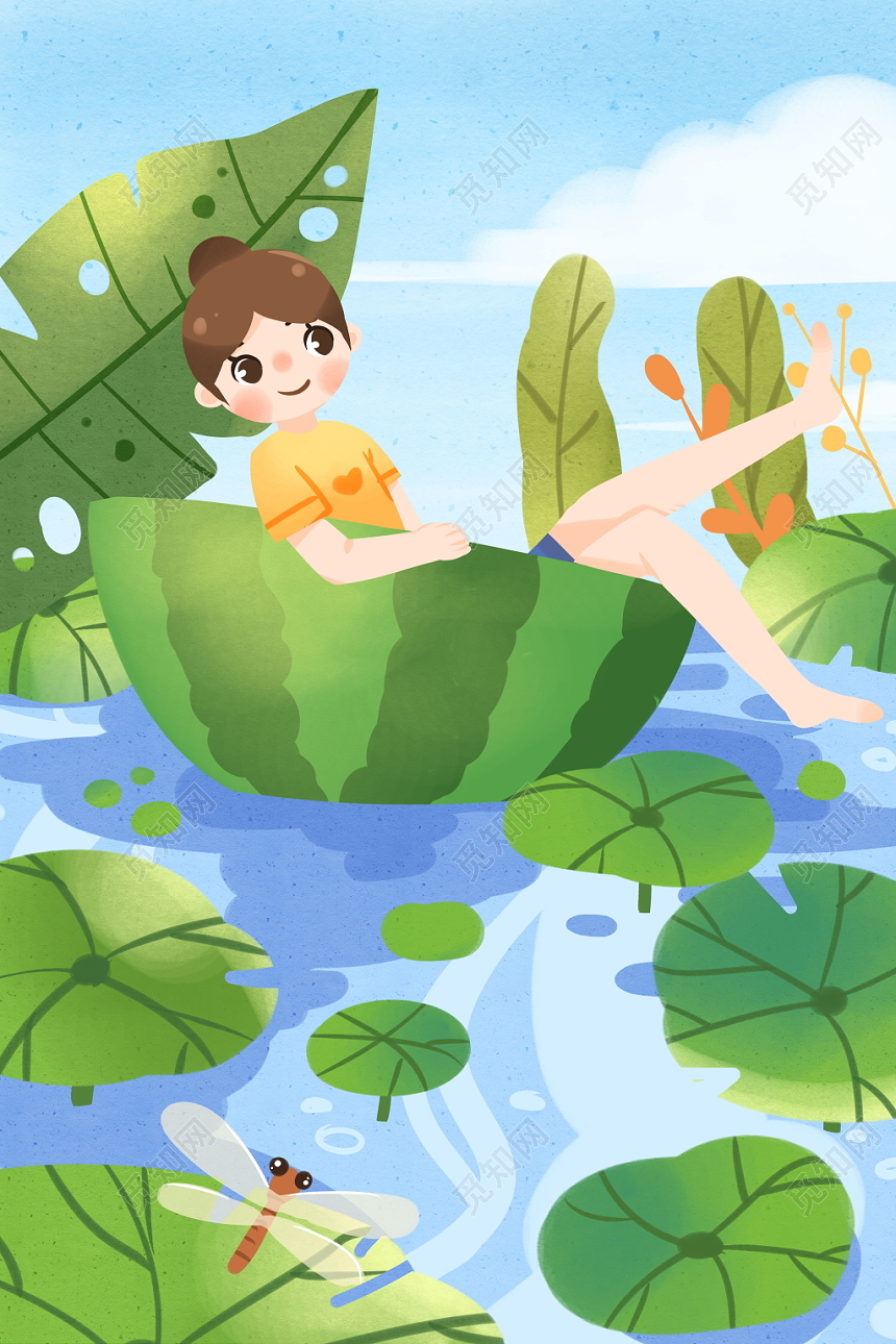 手绘夏至节气卡通海报素材