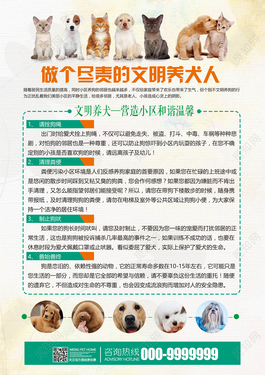 绿色清新宠物店宣传单文明养犬动物单页