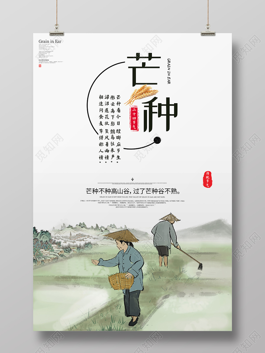 简约传统二十四节气之芒种节气宣传创意海报