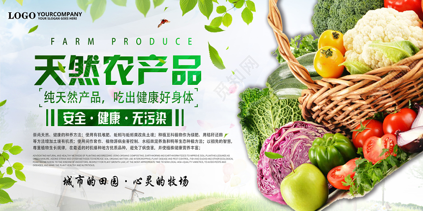 简约清新农产品生鲜绿色蔬菜促销展板