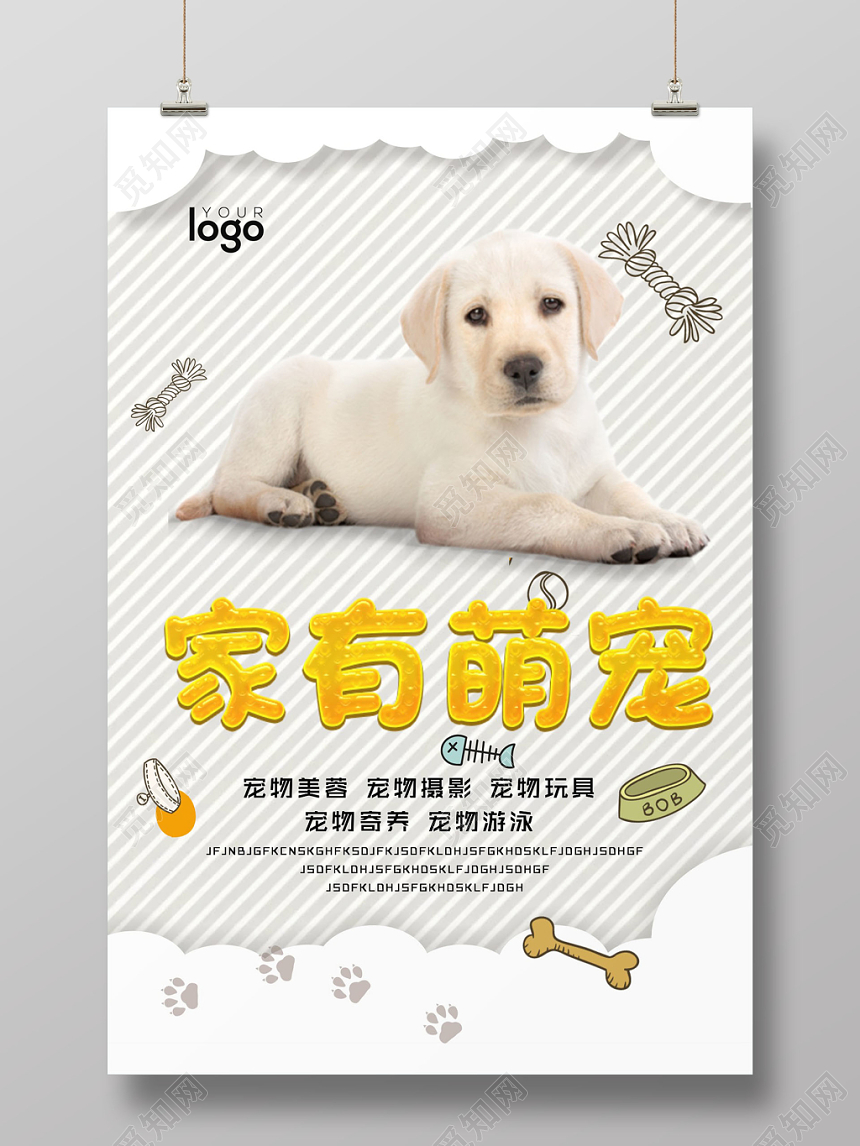 灰色动物宠物店可爱简约宣传营销海报