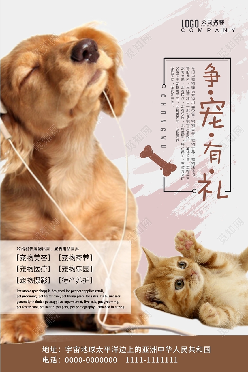 棕色动物宠物店可爱创意宣传海报