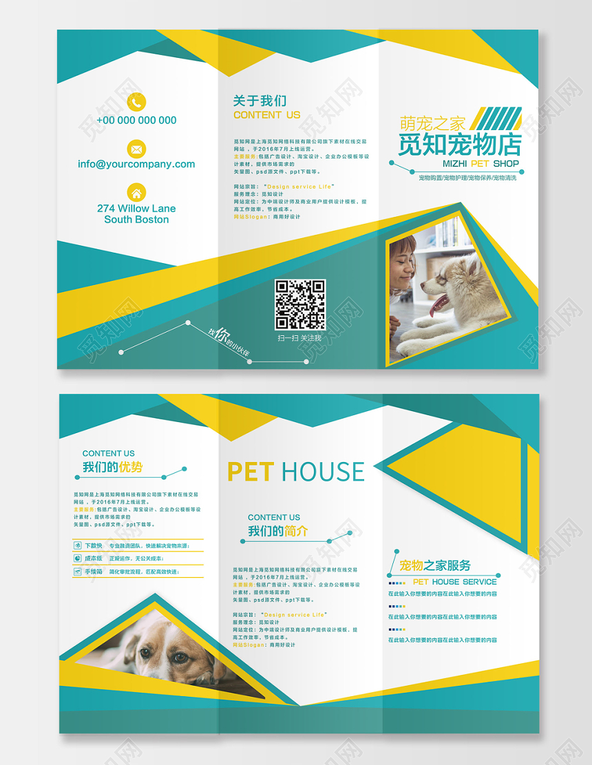 简约创意宠物店动物宣传三折页