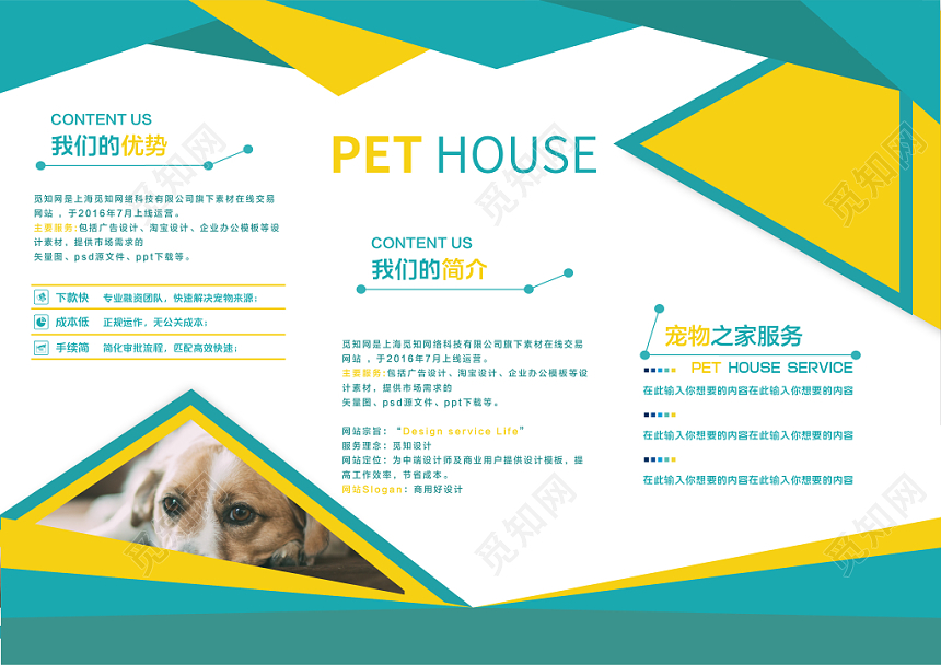 简约创意宠物店动物宣传三折页
