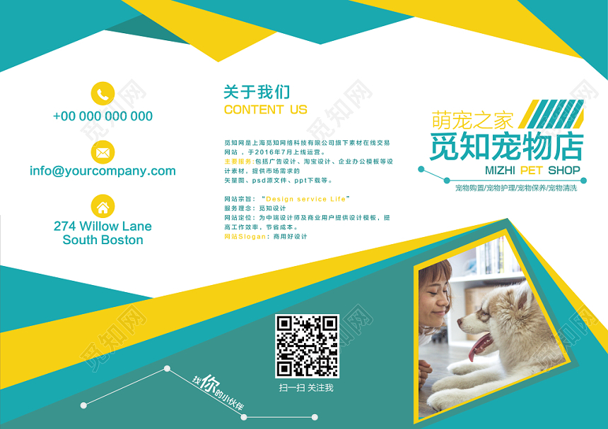 简约创意宠物店动物宣传三折页