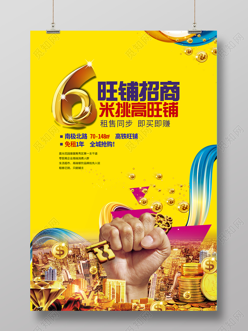 黄色简约大气旺铺招商宣传海报