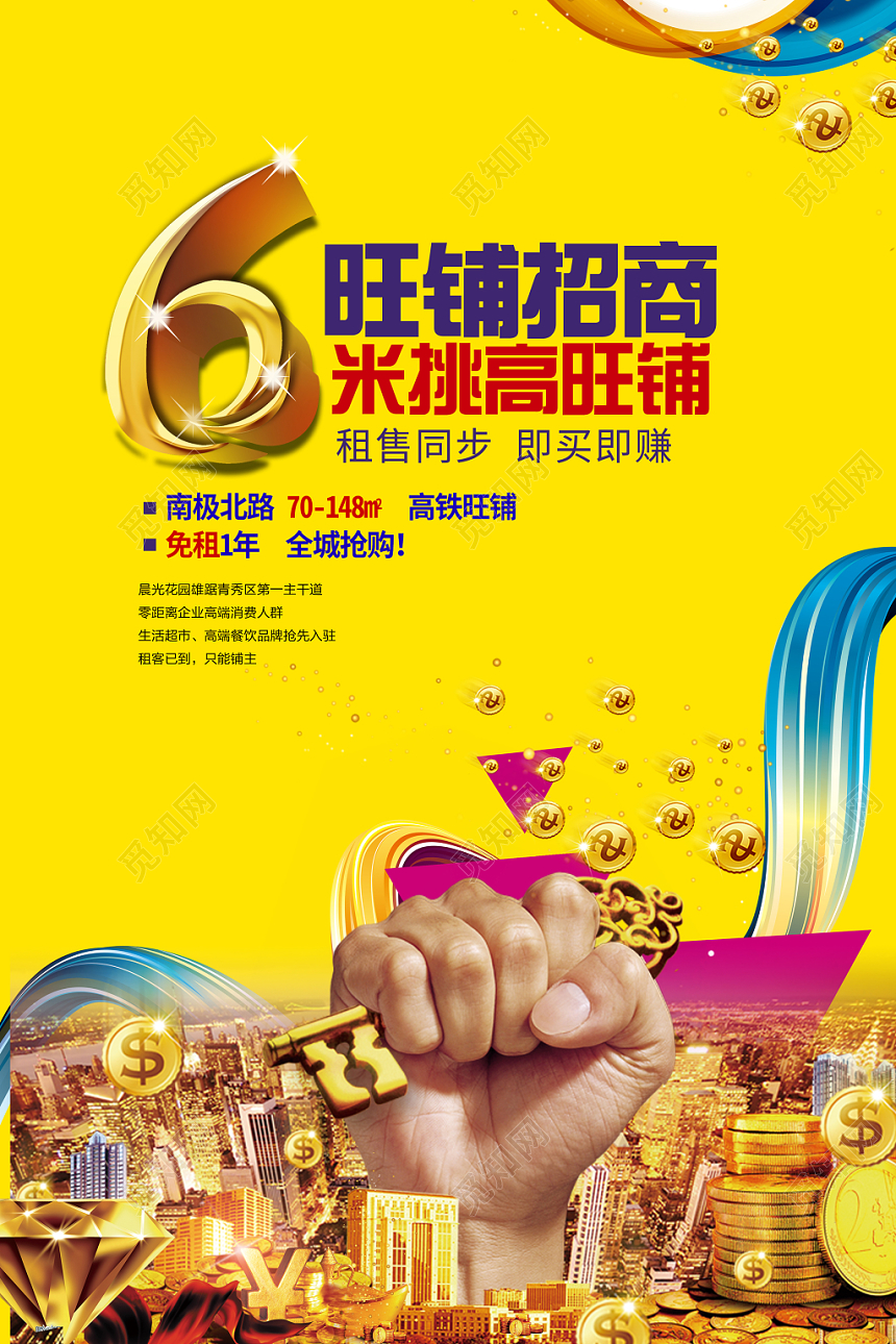 黄色简约大气旺铺招商宣传海报