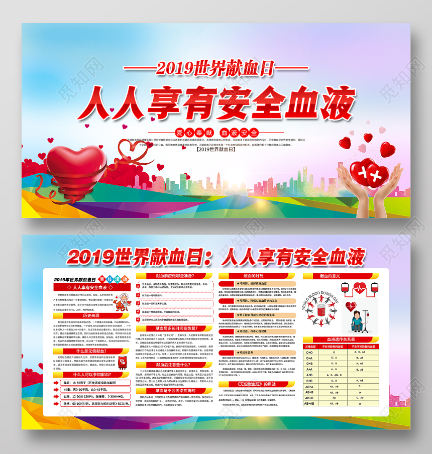 世界献血日爱心公益无偿献血背景宣传栏展板设计