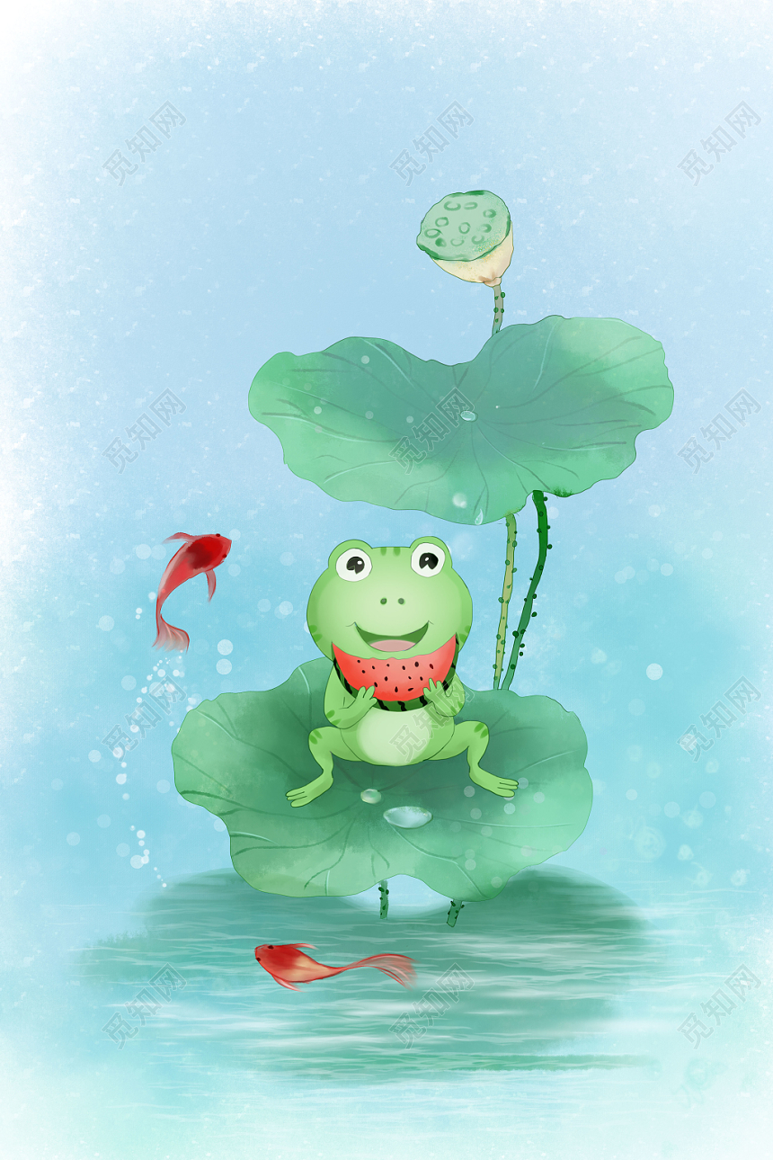 小清新二十四节气海报乘凉的青蛙