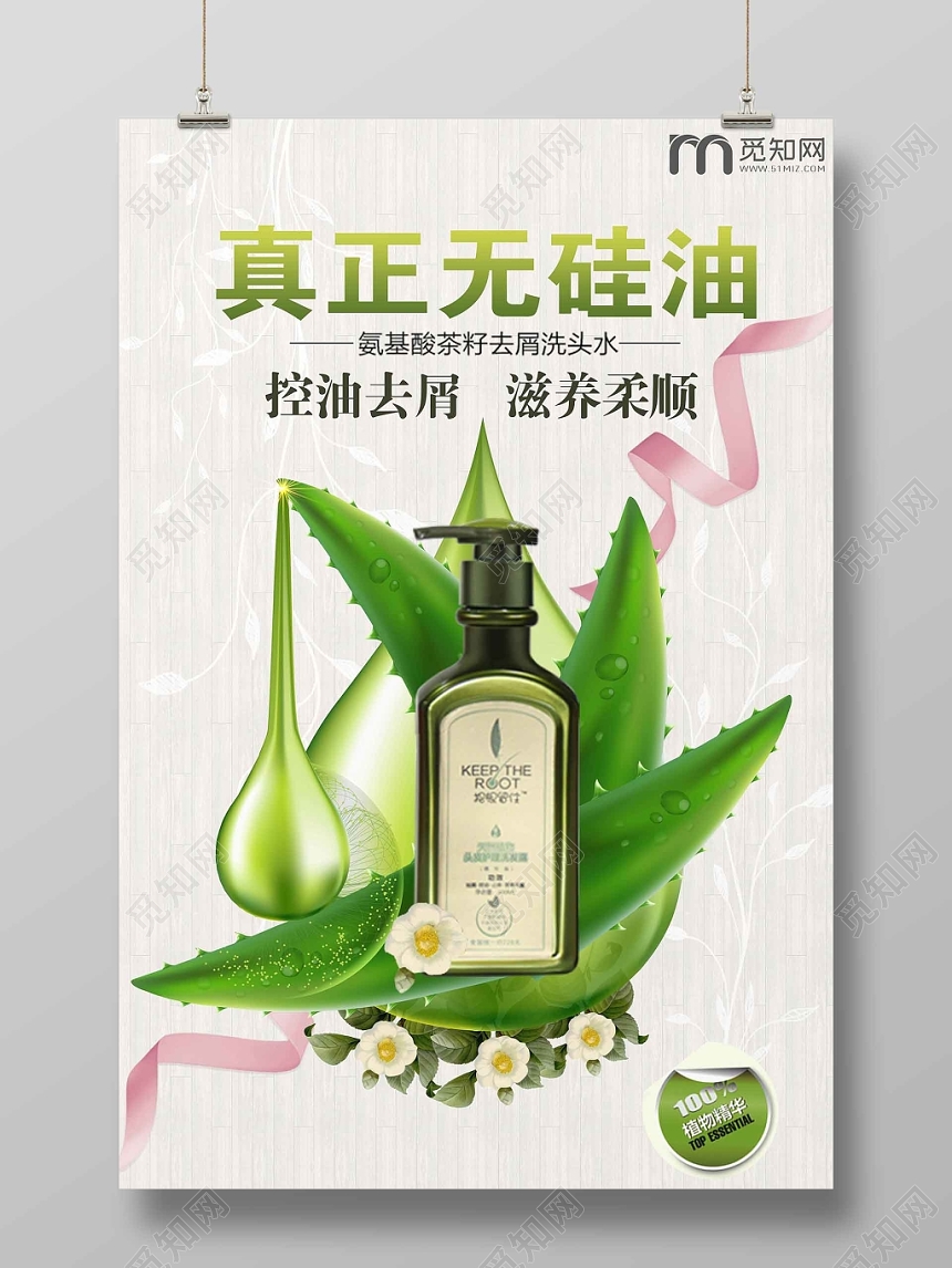 淡雅时尚洗发水护发化妆品生活用品真正无硅油宣传海报