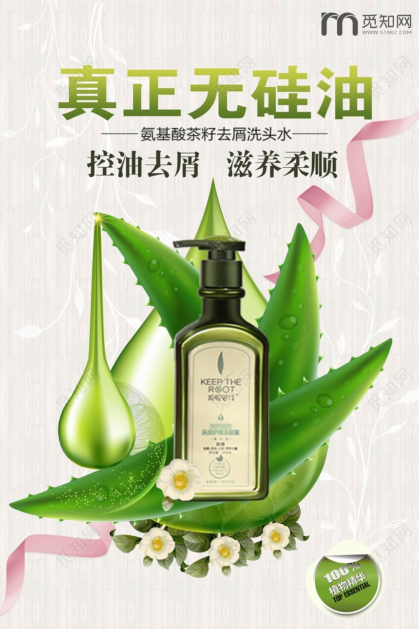 淡雅时尚洗发水护发化妆品生活用品真正无硅油宣传海报