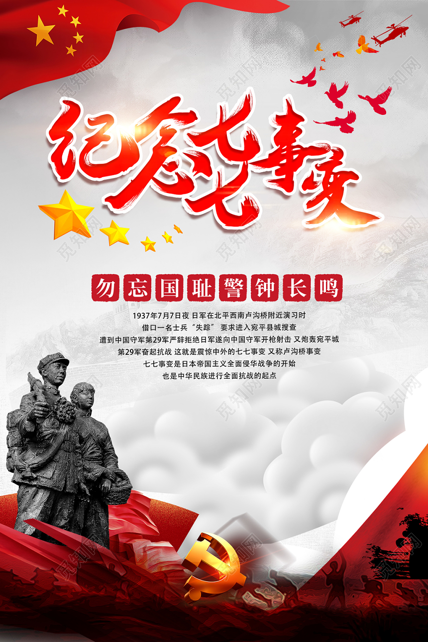 七七事变抗战胜利77事变勿忘国耻党建党课党政海报