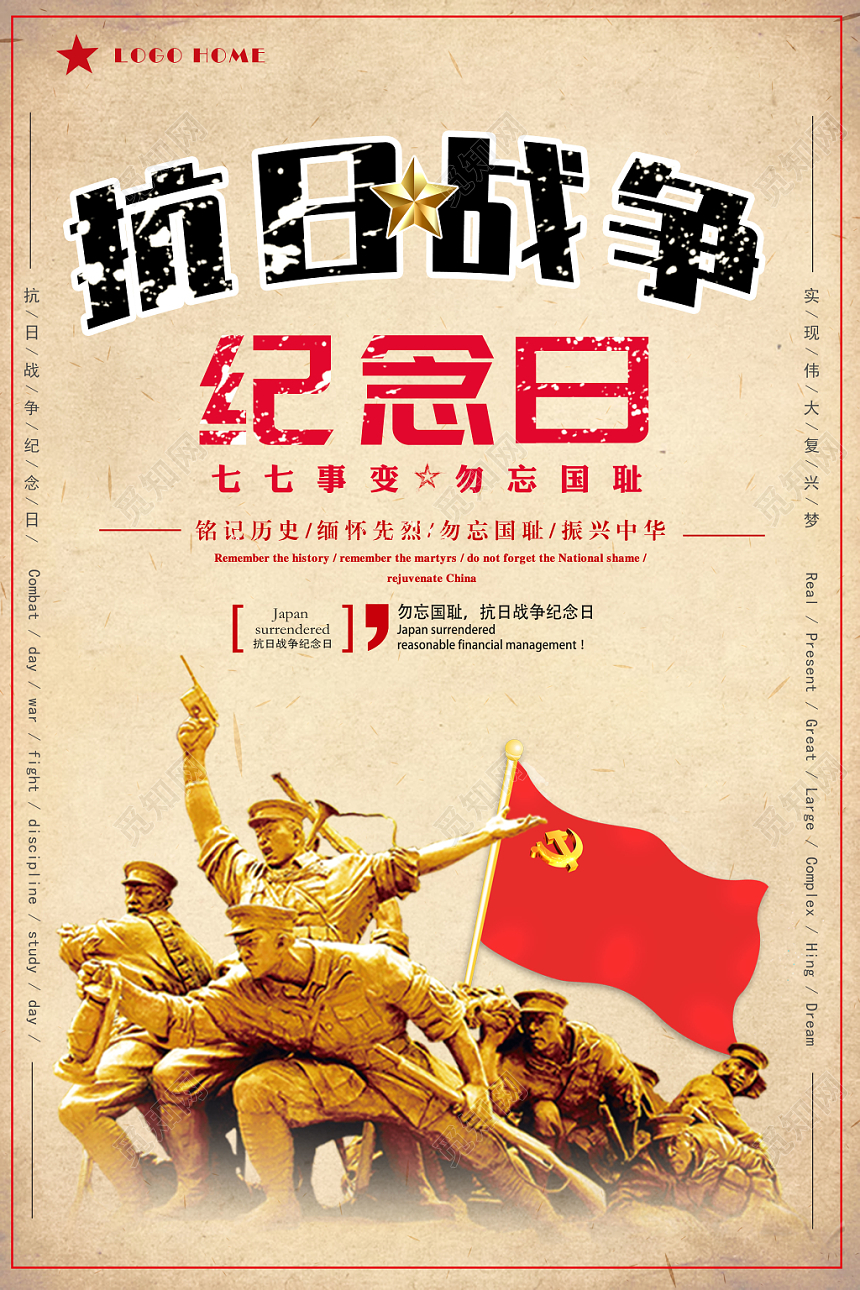 抗日战争纪念日七七事变勿忘国耻宣传海报