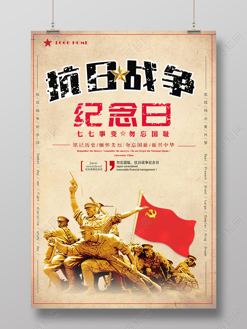 抗日战争纪念日七七事变勿忘国耻宣传海报