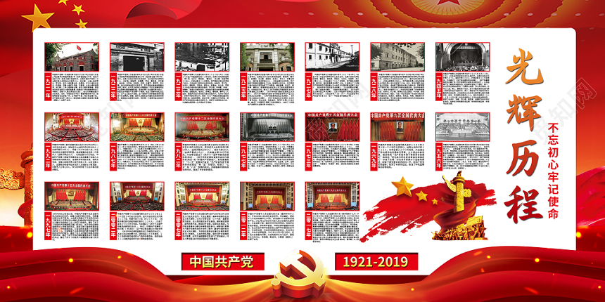 2019七一建党节辉煌98载永远跟党走党的光辉历程党建展板