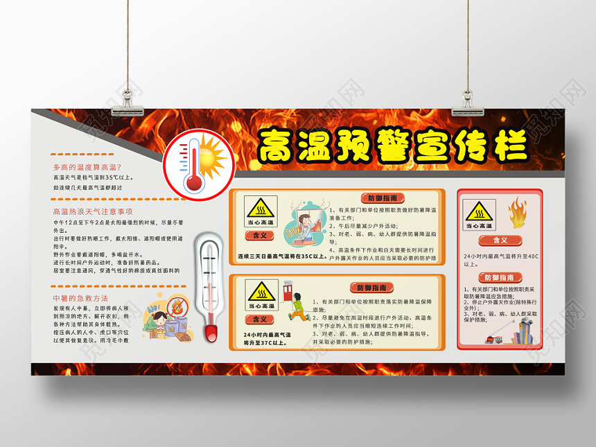 夏天夏季高温预警健康教育宣传栏展板