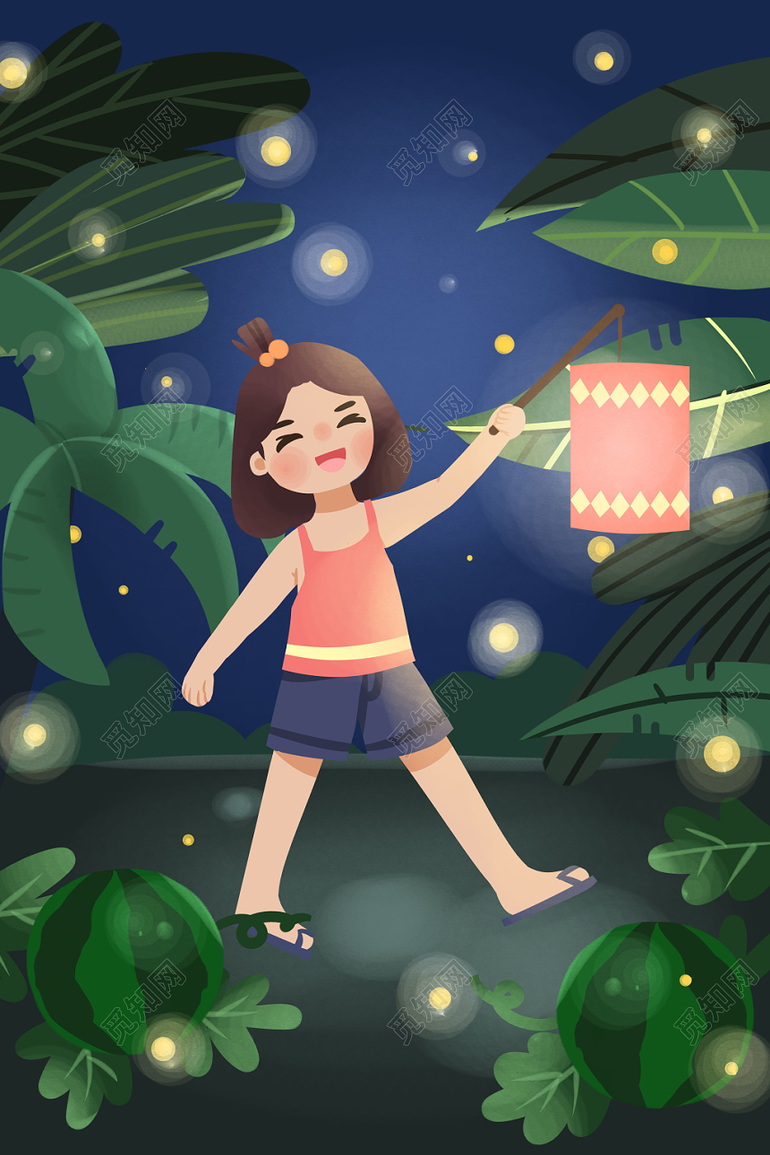 手绘小暑节气卡通海报素材