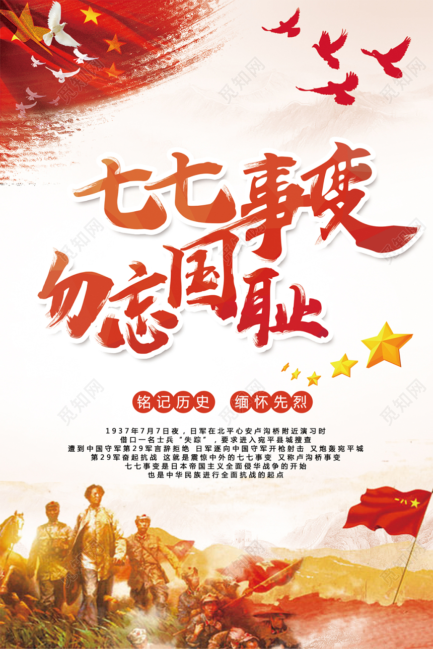 七七事变勿忘国耻党建缅怀历史简约大气海报